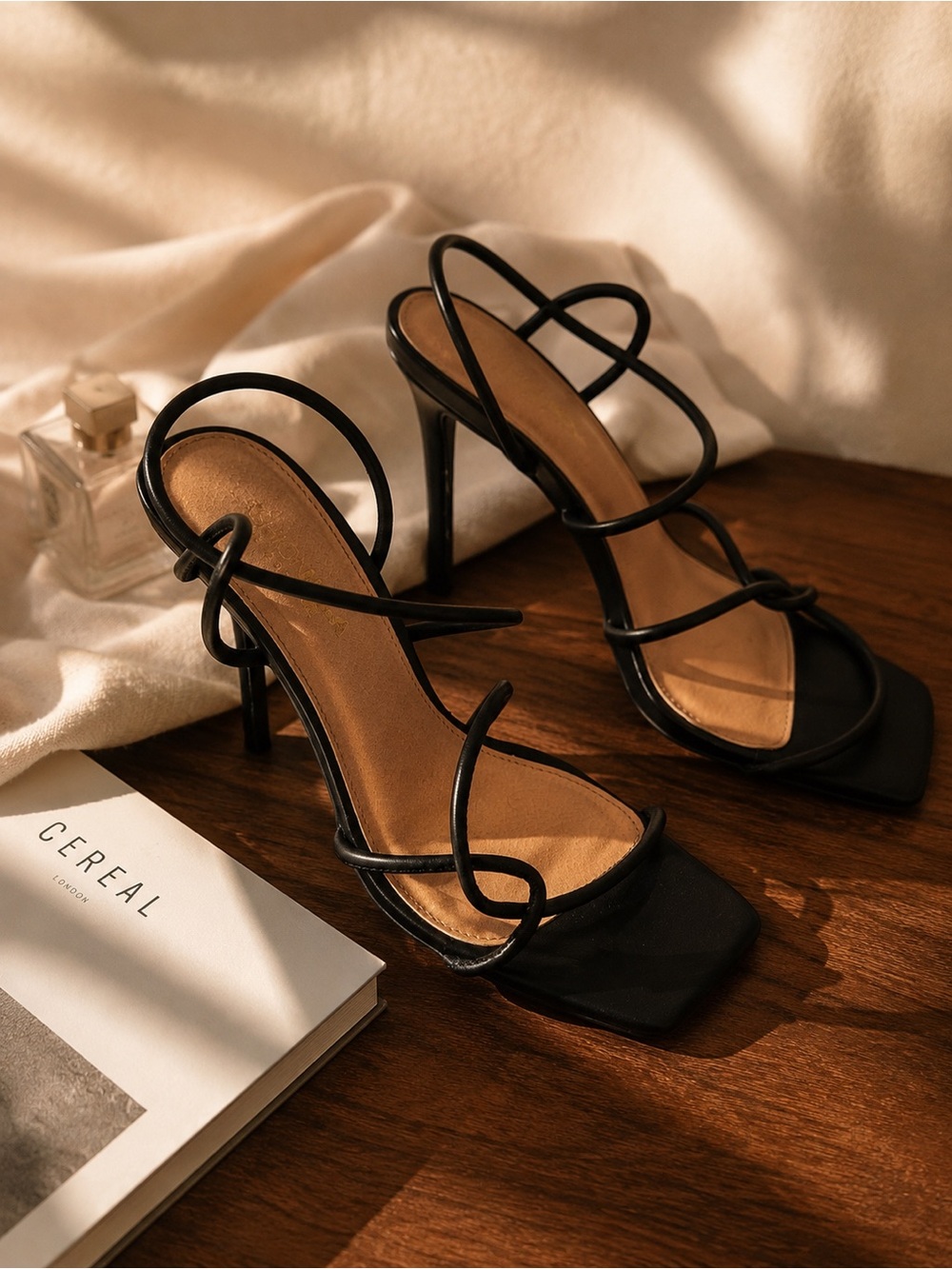 Fashion Nova Black Strappy Stiletto Heels Size 8